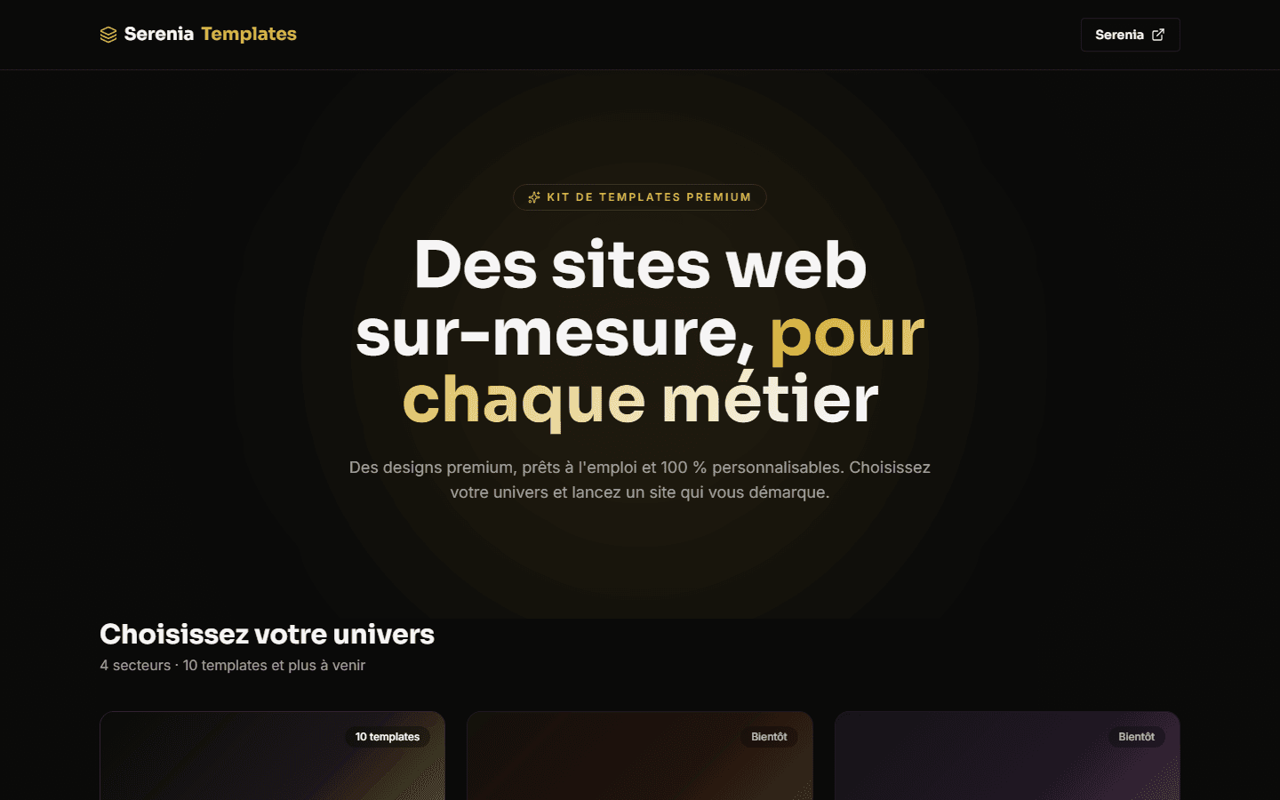 Aperçu de Serenia Templates, kit de sites premium