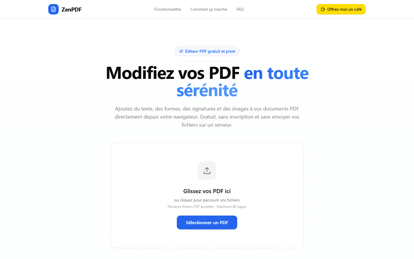Aperçu de ZenPDF, éditeur PDF en ligne